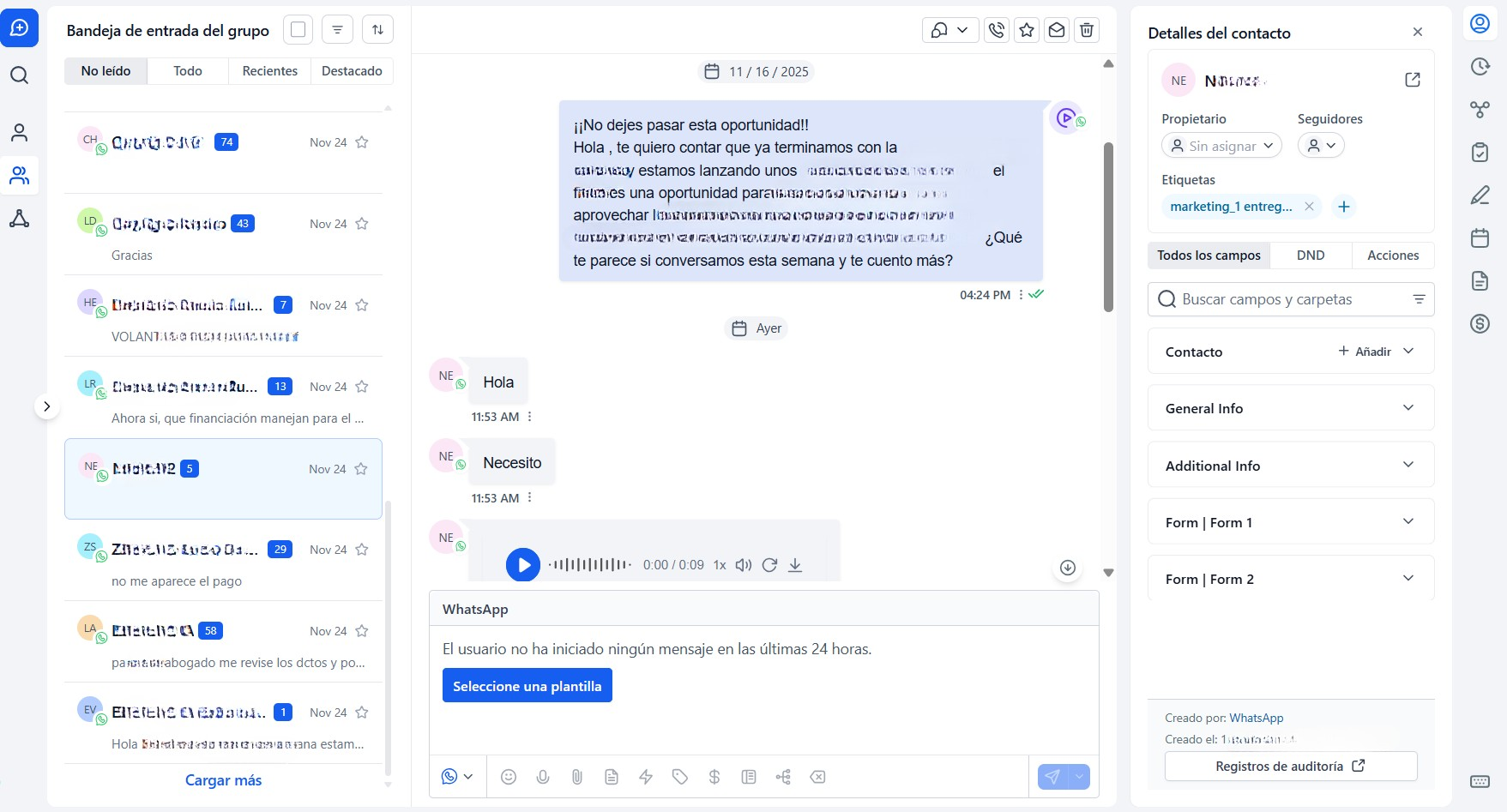 Interfaz de Chatbot IA & Whatsapp